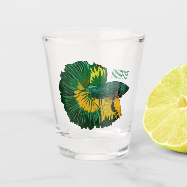 Siamese fighting fish cartoon illustration shot glass (Front)