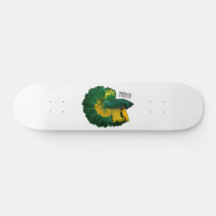 Siamese fighting fish cartoon illustration skateboard
