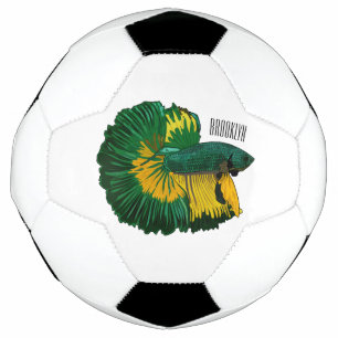 Siamese fighting fish cartoon illustration soccer ball