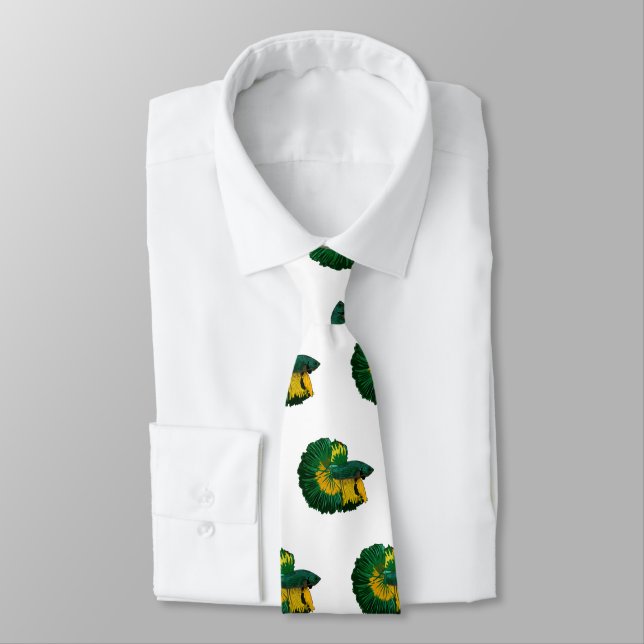 Siamese fighting fish cartoon illustration tie (Tied)