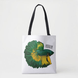 Siamese fighting fish cartoon illustration tote bag
