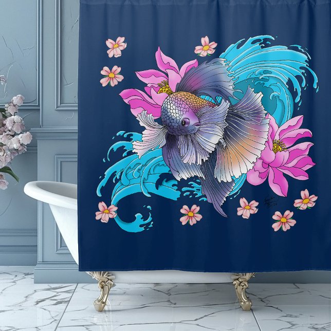  Siamese Fighting Fish Floral Shower Curtain (Creator Uploaded)