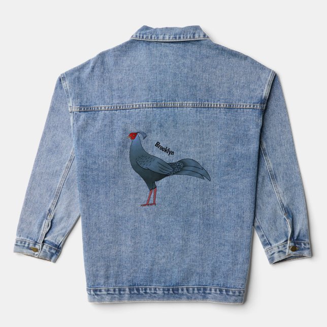 Siamese fireback bird cartoon illustration  denim jacket (Back)