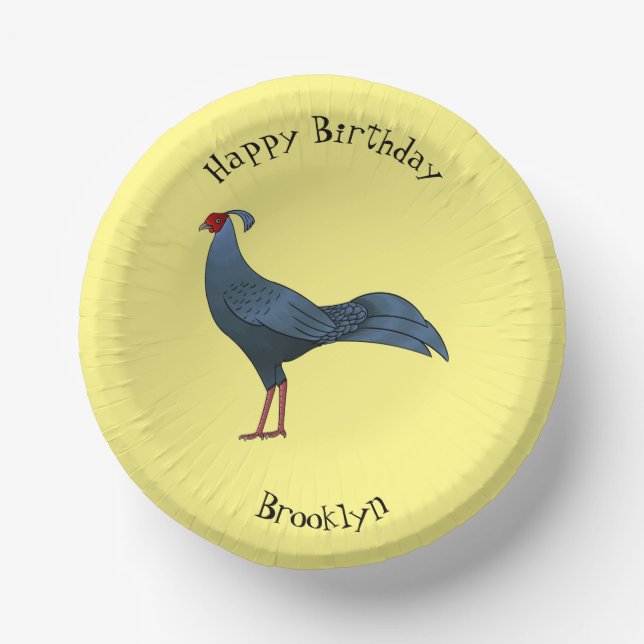 Siamese fireback bird cartoon illustration paper plate (Front)