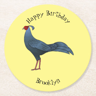 Siamese fireback bird cartoon illustration round paper coaster