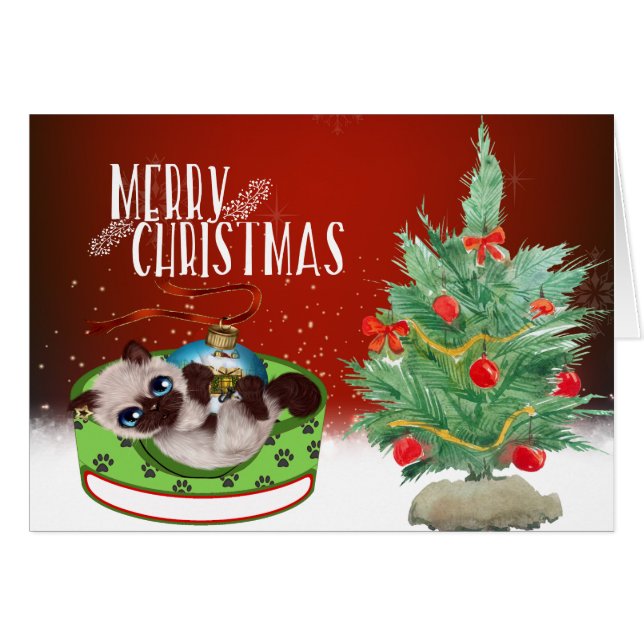 Siamese Kitten Christmas Card (Front Horizontal)