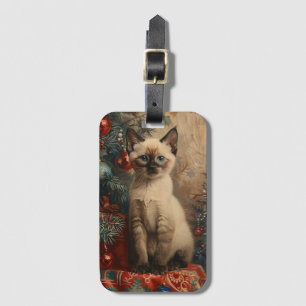 Siamese Kitten Christmas Vintage Cat Luggage Tag