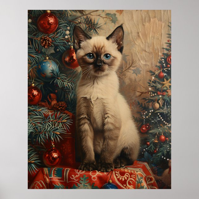 Siamese Kitten Christmas Vintage Cat Poster (Front)