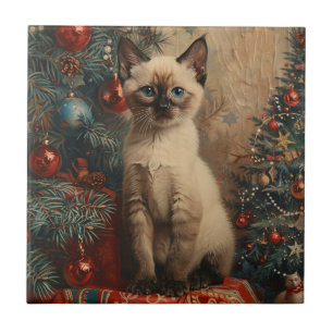 Siamese Kitten Christmas Vintage Cat Tile