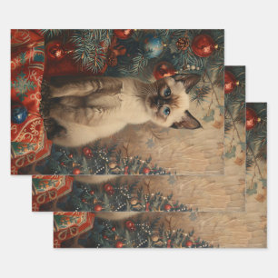 Siamese Kitten Christmas Vintage Decoupage Wrapping Paper Sheet
