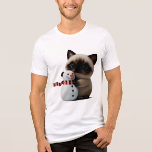 Siamese Kitten Hugging Snowman – Cozy Christmas Ar Tri-Blend Shirt