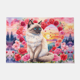 Siamese kitten in Heart of Roses Sunset Doormat