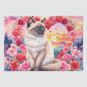 Siamese kitten in Heart of Roses Sunset Tissue Paper