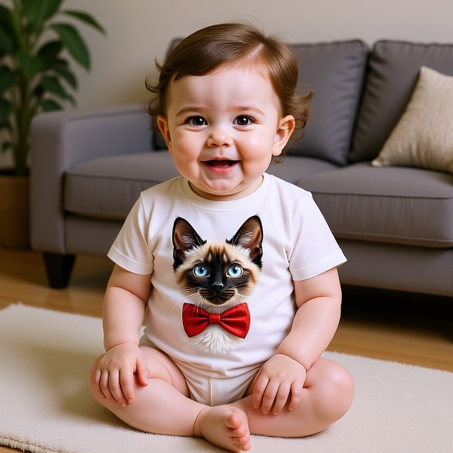 Siamese Kitten with Red Bow Baby T-Shirt (Creator Uploaded)