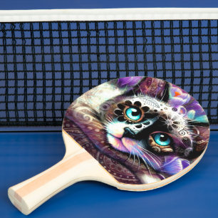Siamese Kitty Cat Crocus Floral Purple Teal White Ping Pong Paddle