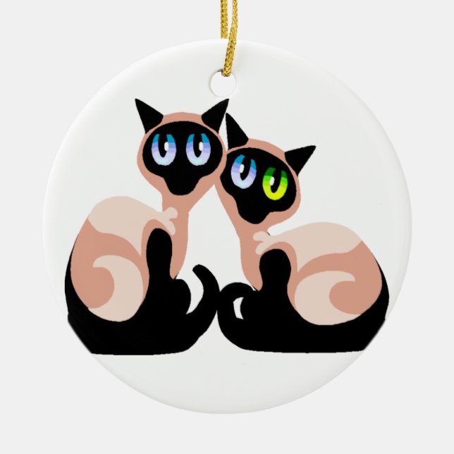 Siamese Love Ceramic Tree Decoration (Front)