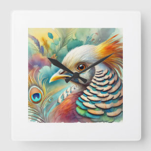 Siamese Pheasant 230824AREF115 - Watercolor Square Wall Clock