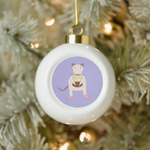 Siamese Rat with Birthday Cake Ceramic Ball Christmas Ornament