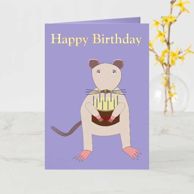 Siamese Rat with Birthday Cake Custom Foil Greeting Card (Yellow Flower)