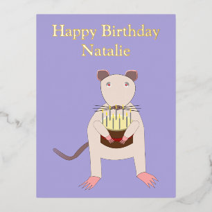 Siamese Rat with Birthday Cake Custom Foil Holiday Postcard