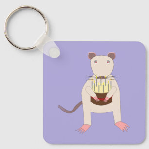 Siamese Rat with Birthday Cake Custom Key Ring