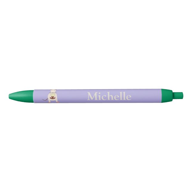 Siamese Rat with Birthday Cake Custom Name Black Ink Pen (Front)