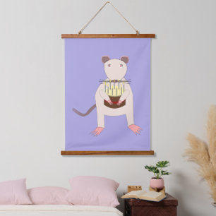Siamese Rat with Birthday Cake Hanging Tapestry