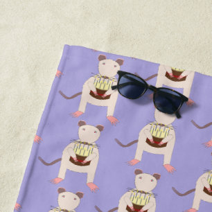 Siamese Rat with Birthday Cake Patterned Beach Towel