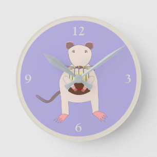 Siamese Rat with Birthday Cake Round Clock