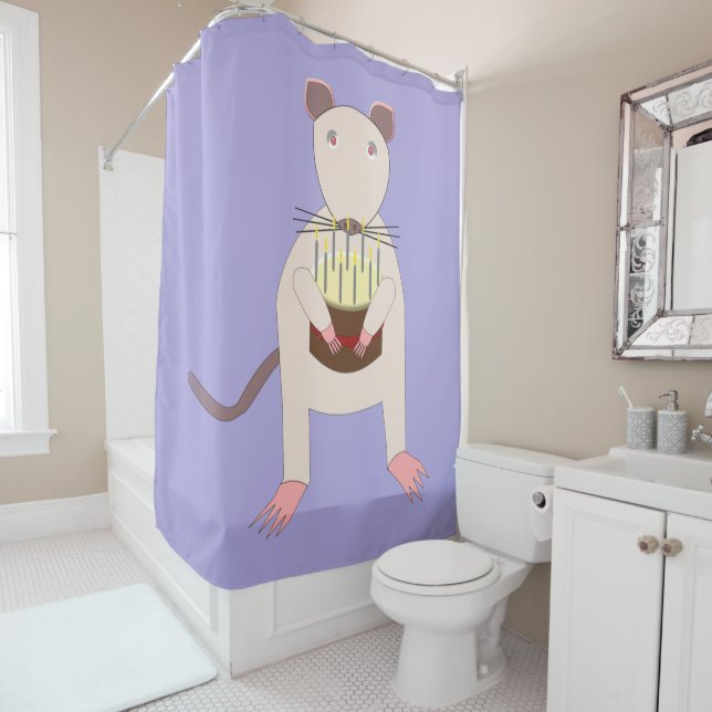 Siamese Rat with Birthday Cake Shower Curtain (In Situ)