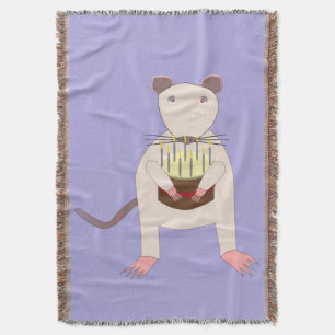 Siamese Rat with Birthday Cake Throw Blanket