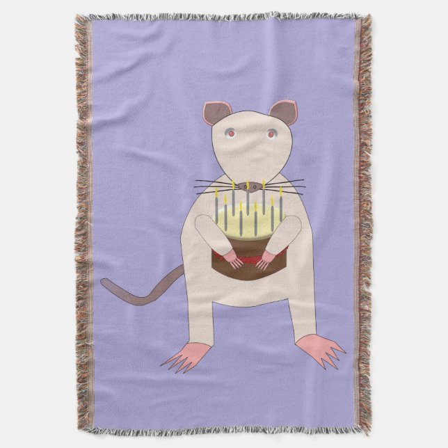 Siamese Rat with Birthday Cake Throw Blanket (Front Vertical)