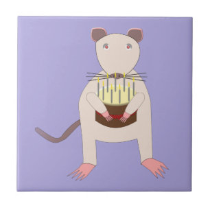 Siamese Rat with Birthday Cake Tile
