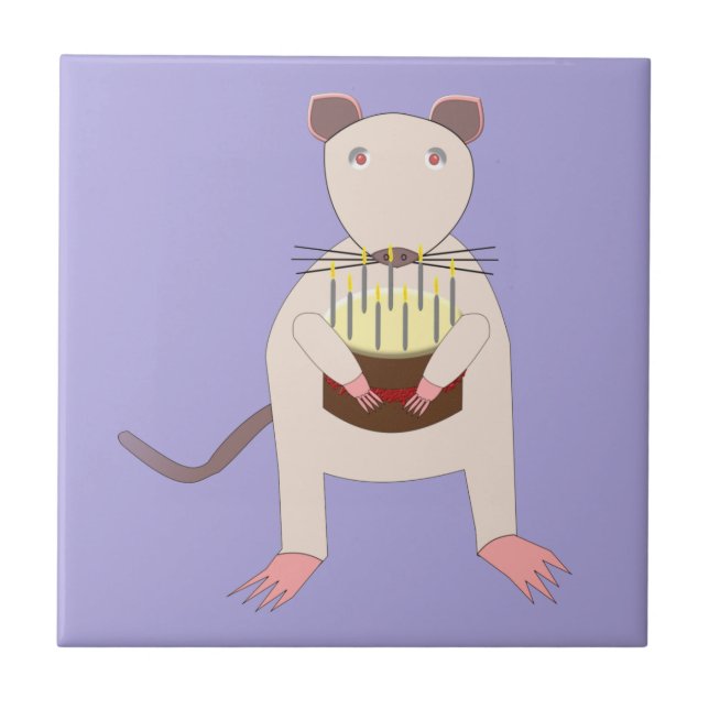 Siamese Rat with Birthday Cake Tile (Front)