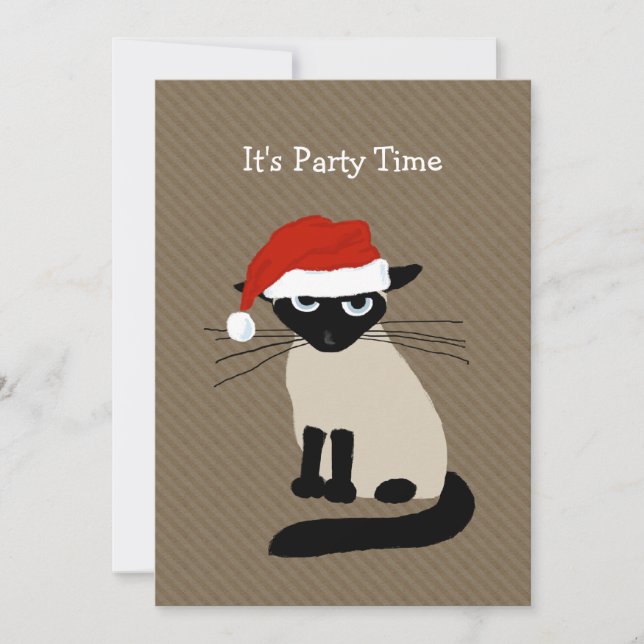 Siamese Santa Cat Christmas Holiday Party Invitation (Front)