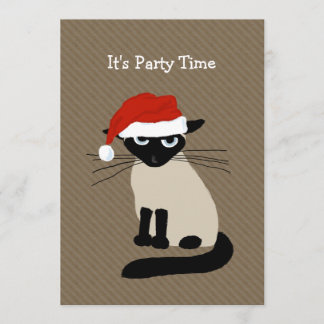 Siamese Santa Cat Christmas Holiday Party Invitation