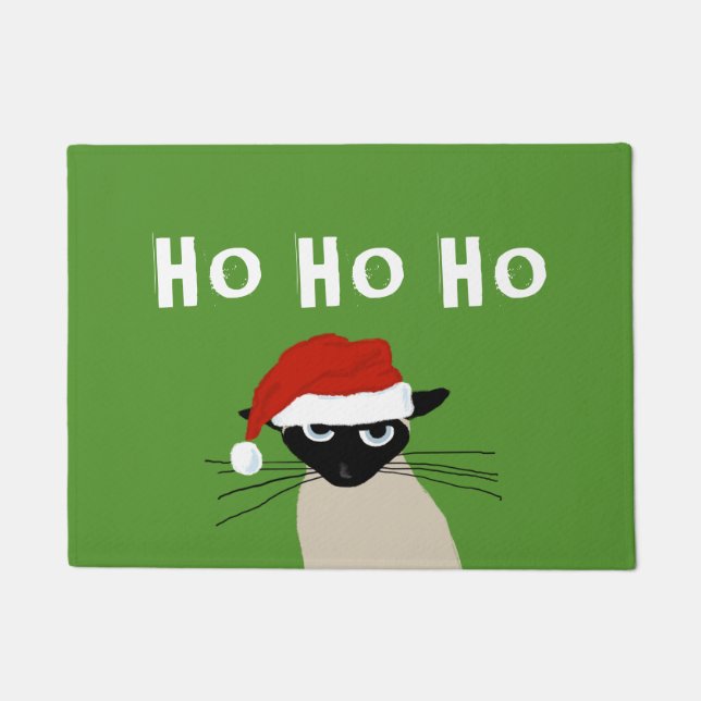 Siamese Santa Clause | Funny Cat Christmas Holiday Doormat (Front)