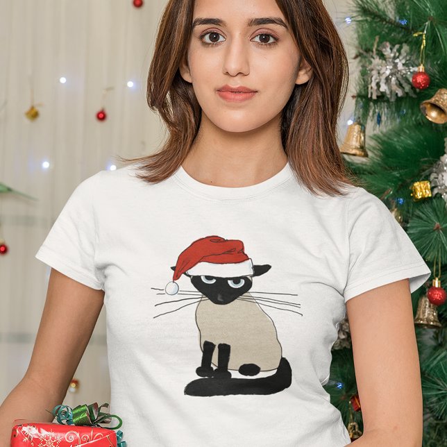 Siamese Santa Clause - Funny Christmas Kitty Cat T-Shirt (Creator Uploaded)