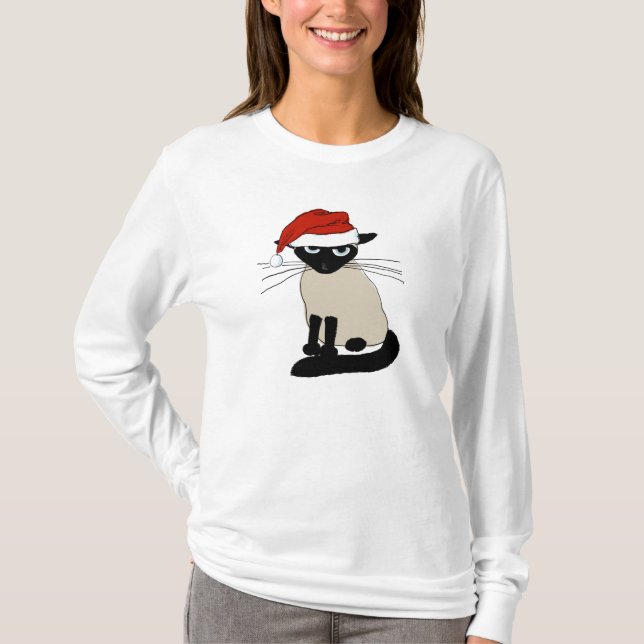 Siamese Santa Clause - Funny Christmas Pet Cat T-Shirt (Front)