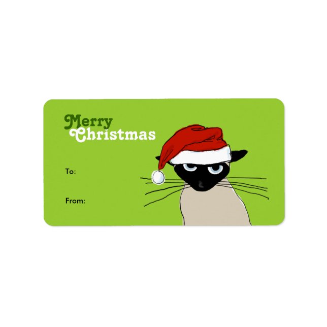 Siamese Santa Claws - Funny Christmas Cat Label (Front)