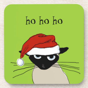 Siamese Santa - Funny Christmas Holiday Kitty Cat Coaster