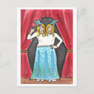 Siamese Twins circus + side show art postcard