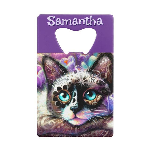 Siamese White Kitty Cat Crocus Floral Personalised (Front)