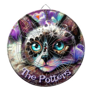 Siamese White Kitty Cat Crocus Floral Personalised Dartboard