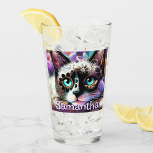 Siamese White Kitty Cat Crocus Floral Personalised Glass