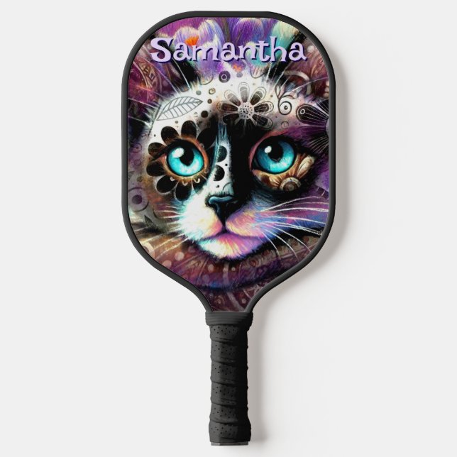 Siamese White Kitty Cat Crocus Floral Personalised Pickleball Paddle (Front)