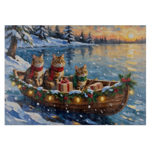 Siberian Cat Christmas Boat Holiday Cutting Board