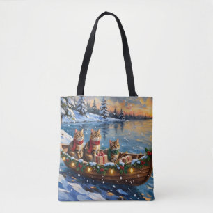 Siberian Cat Christmas Boat Holiday Tote Bag