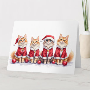 Siberian Cat Christmas Dress Santa Hat Card