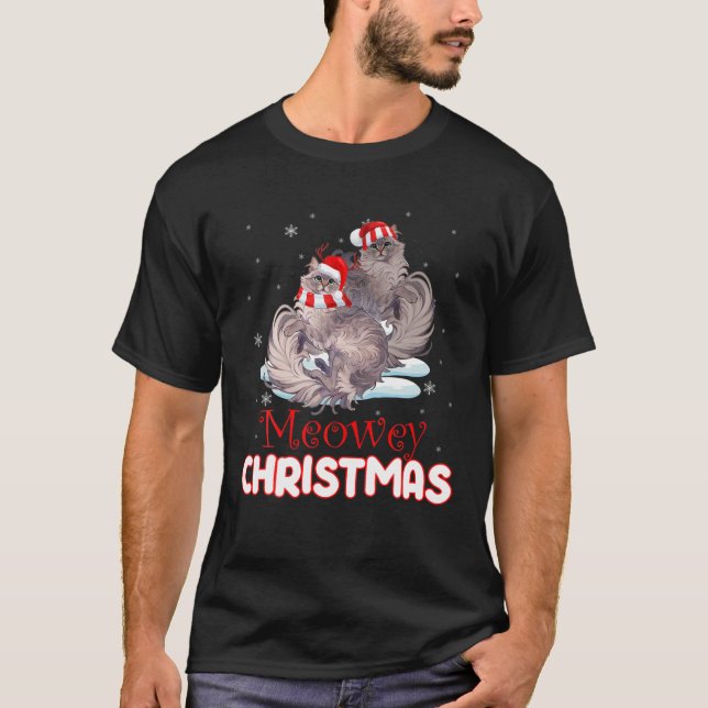 Siberian Cat Christmas Meowey Xmas Presents T-Shirt (Front)